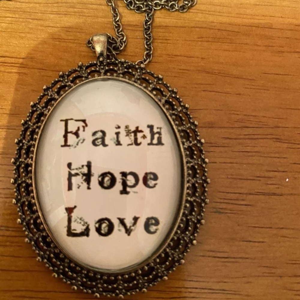 Faith Hope Love  Womens Necklace Antique Vintage Looking Long Chain